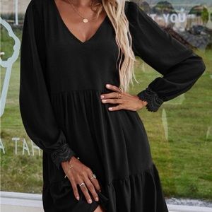 Black V Neck Dress Lace Detailed Sleeves